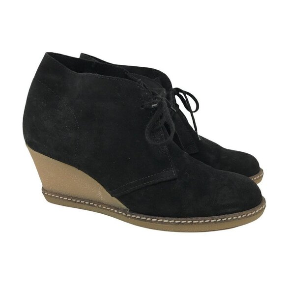 J.Crew Women's Ankle Boots Booties Black Leather Wedge Heel Lace Up Italy 9 - Picture 1 of 9